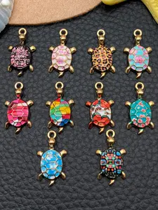 10pcs Mixed Colors Turtle Charms, Enamel Flower Plated Sea Turtle Charms, Colorful Tortoise Pendant for DIY Jewelry Making, Animal Pendant