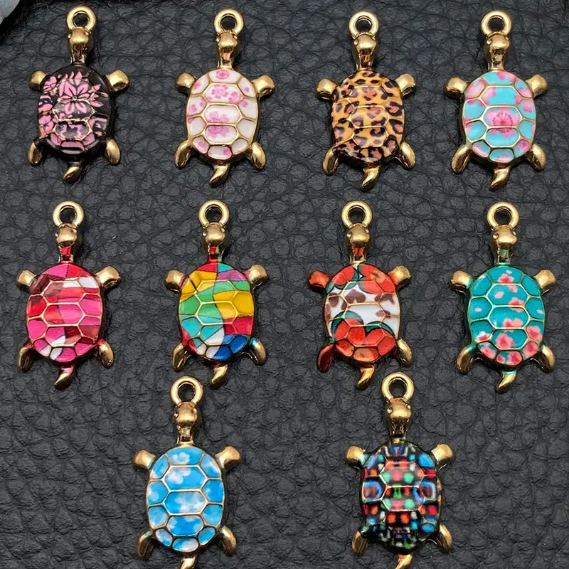 10pcs Mixed Colors Turtle Charms, Enamel Flower Plated Sea Turtle Charms, Colorful Tortoise Pendant for DIY Jewelry Making, Animal Pendant, DIY with Charms
