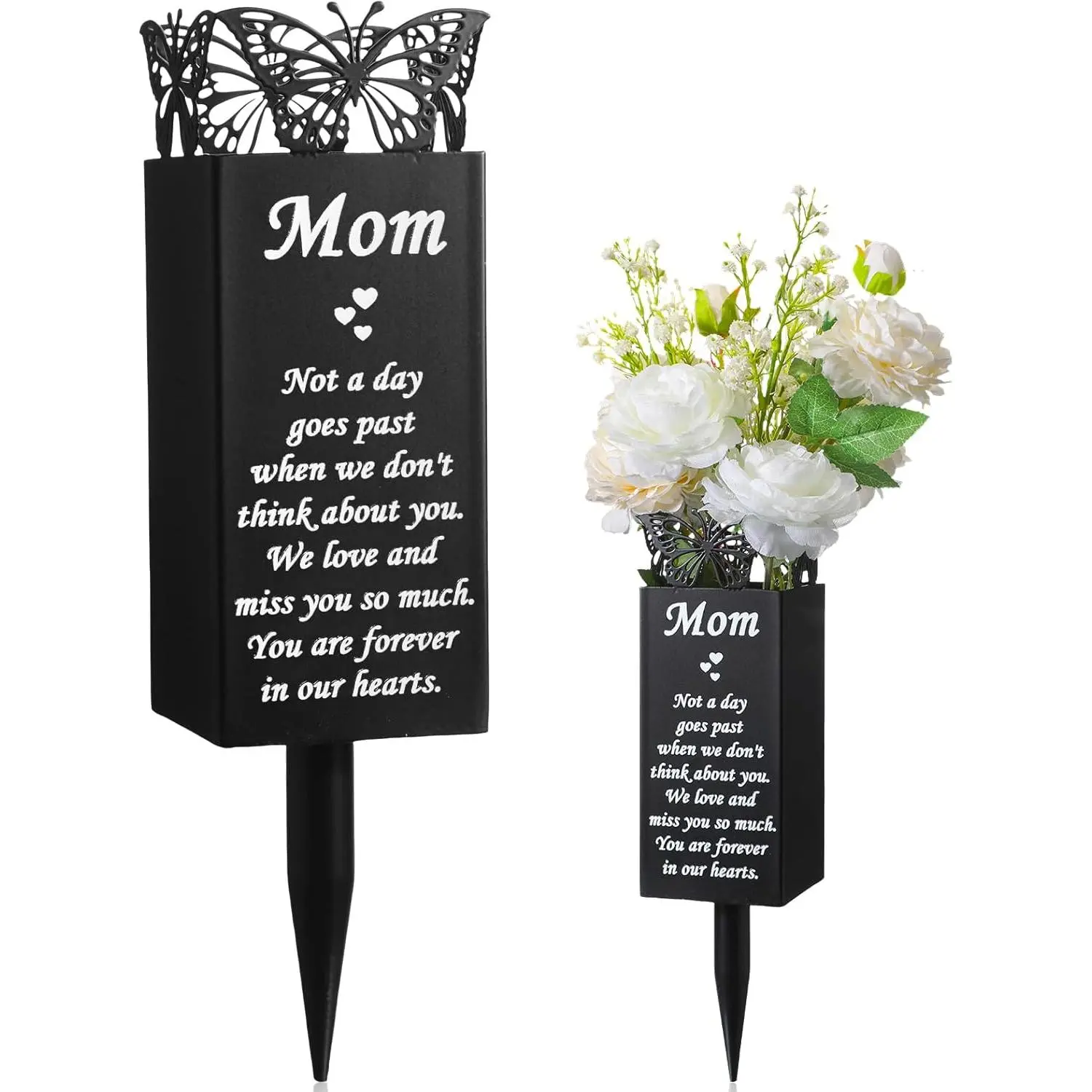 Cemetery Vases for Grave Flower Butterfly Memorial Flower Holder with Spike Grave Marker Floral Cemetery Funeral for Mom Grandma Lawn Yard Funeral(Classic).