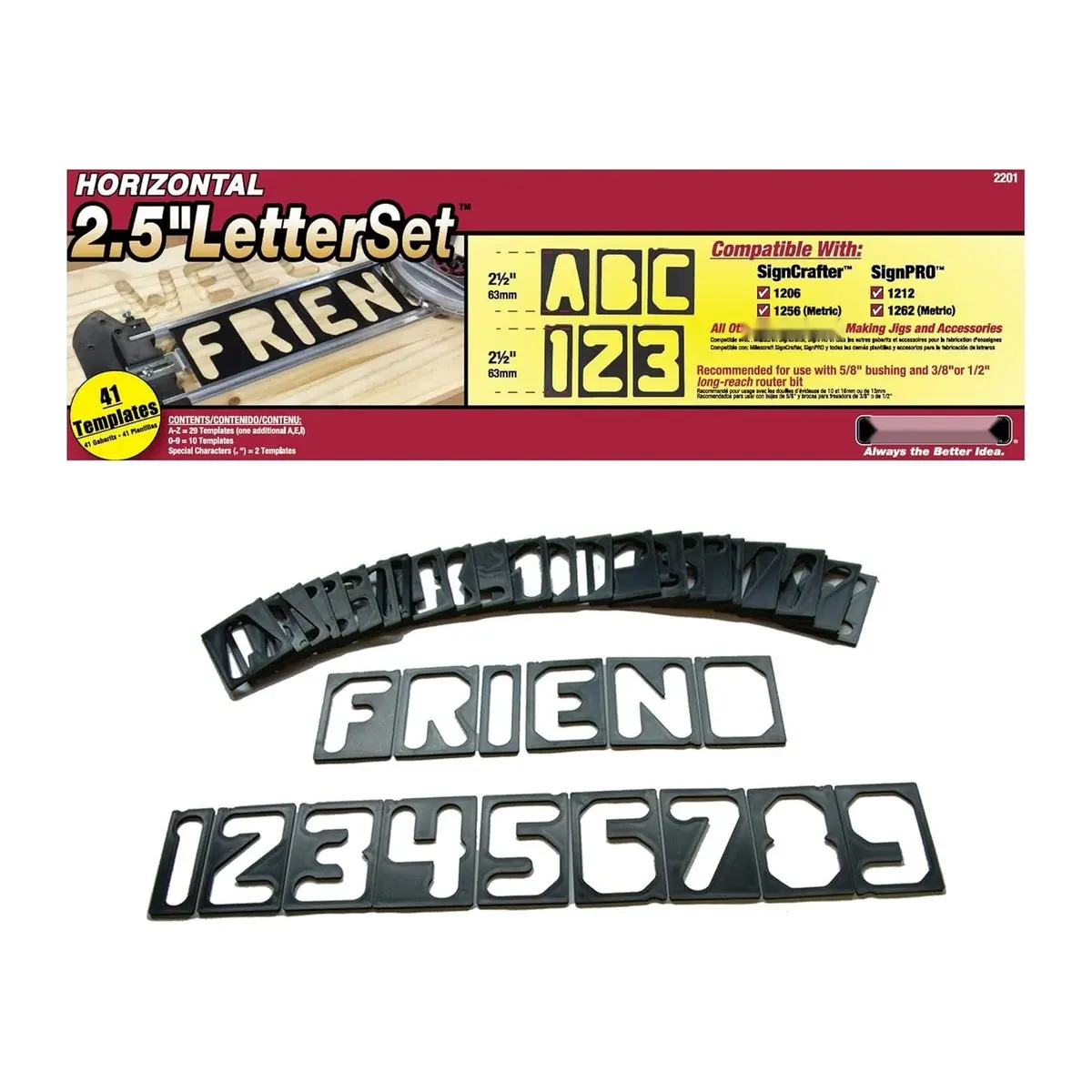 Horizontal Character Template Set 2.5 Inch, 41 Piece Router Template for Sign Making, Letter Number Stencil Guide