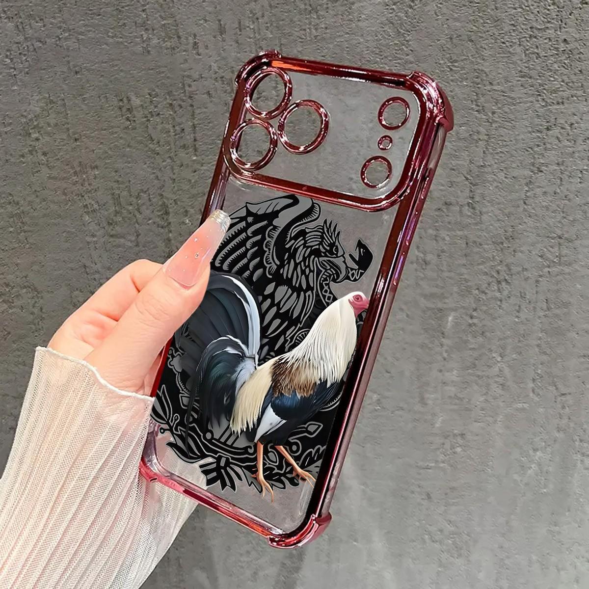 Cool Rooster Pattern Electroplated Four - Corner Airbag Shock - Proof Phone Case . Suitable For Iphone 17 Pro Max 16 / 15 / 14 / 13 / 12 / 11 Pro Max . Airbag Shock - Proof Transparent Protective Case .