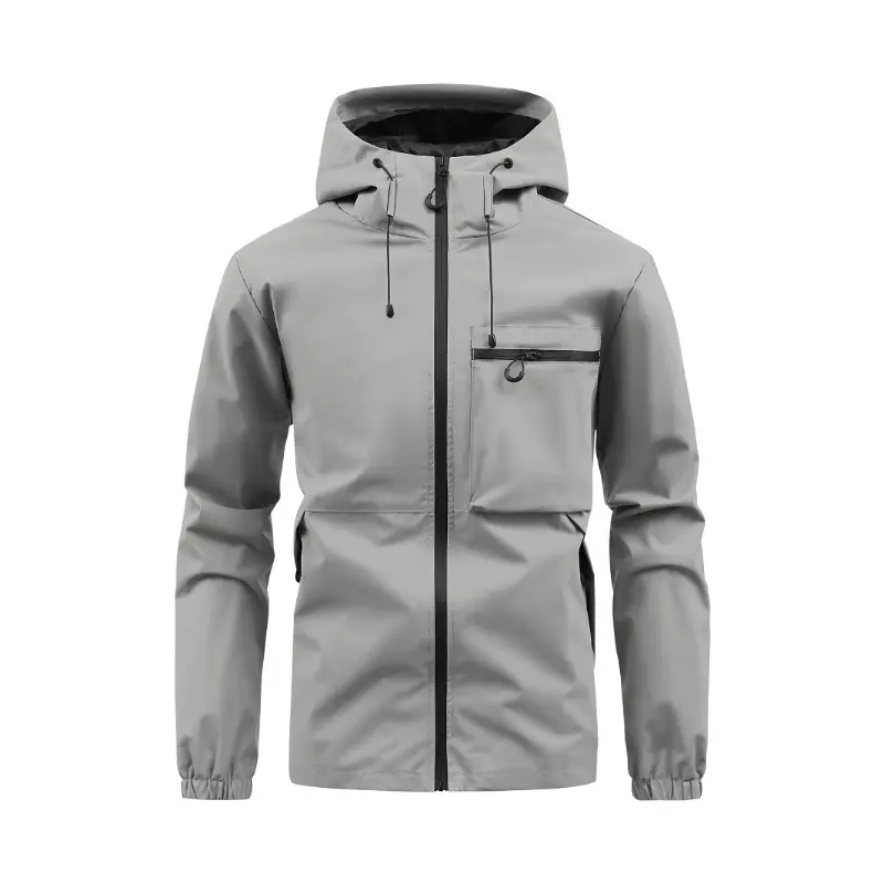 Men's Waterproof Hooded Jacket, Casual Outdoor Windbreaker Coat with Full Zip Closure and Utility Pockets, Lightweight Rain Jacket for Spring Fall Hiking, Camping, Travel, Workwear, Streetwear and Daily Wear