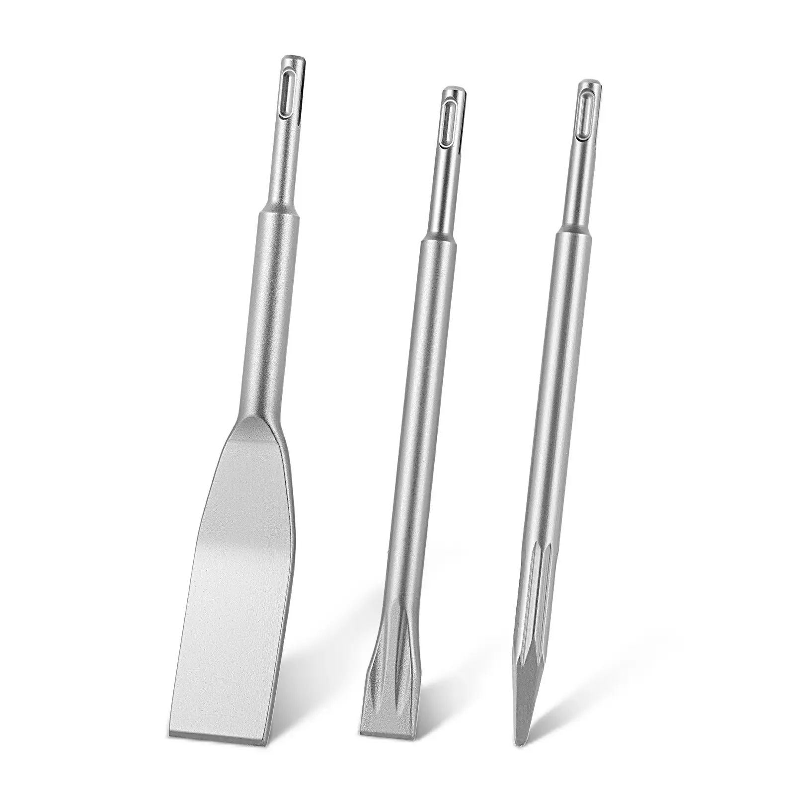 VEVOR SDS Plus Chisel Set, 3 pcs SDS Plus Rotary Hammer Drill Attachments, Includes Point, Flat, & Angled Spade Chisels, Heat Treated 40Cr Alloy Steel, Sharp Edge for Demolition, Concrete and Brick