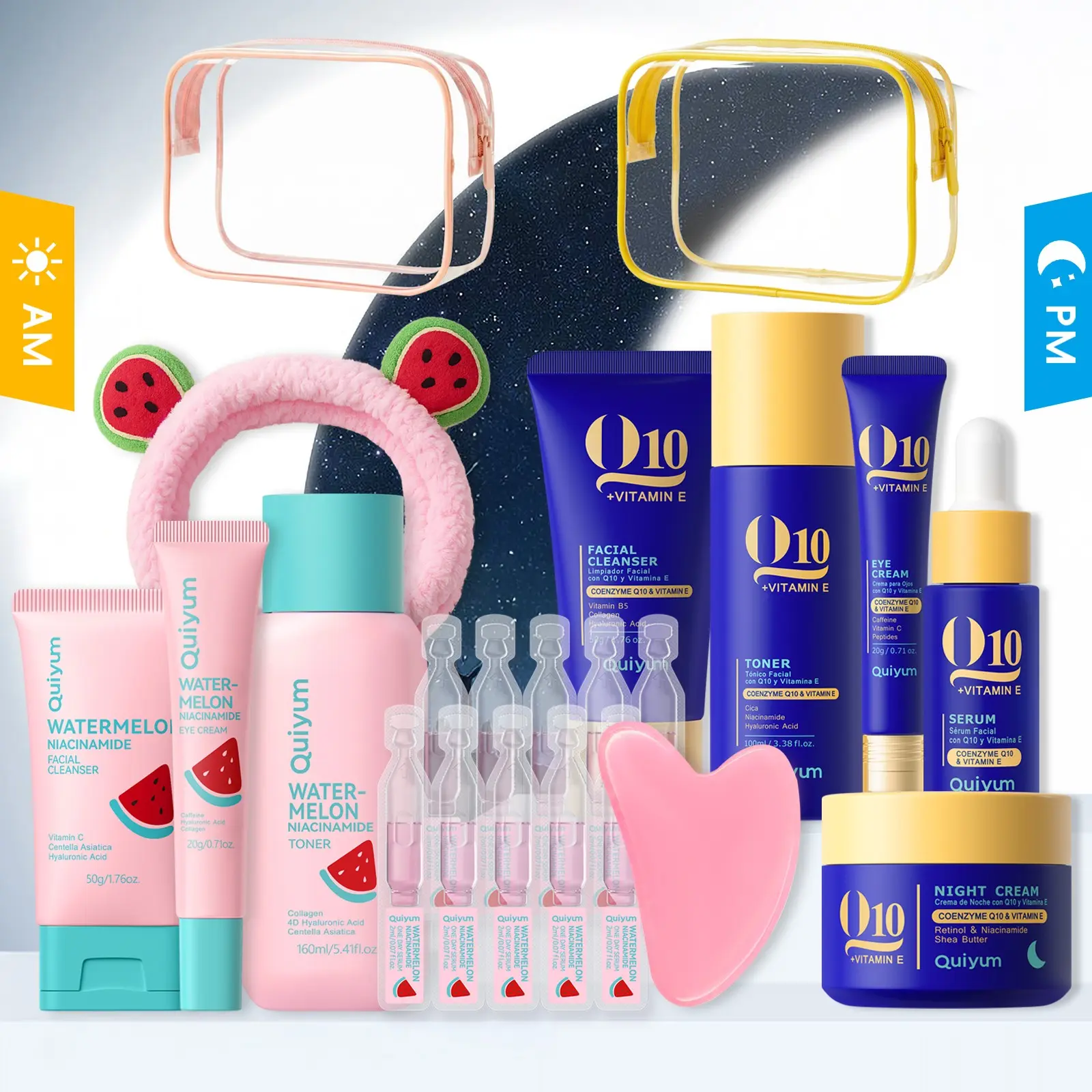 QUIYUM Q10 & Watermelon Niacinamide Skincare Set for Girls, Glow Up Kit, Day & Night Skincare Kit, Moisturizing & Gentle Skin Care, Face Care Kit, Birthday Gifts, Daughter Gifts, Hydrating & Nourishing Travel-Friendly Daily Facial Skincare Routin