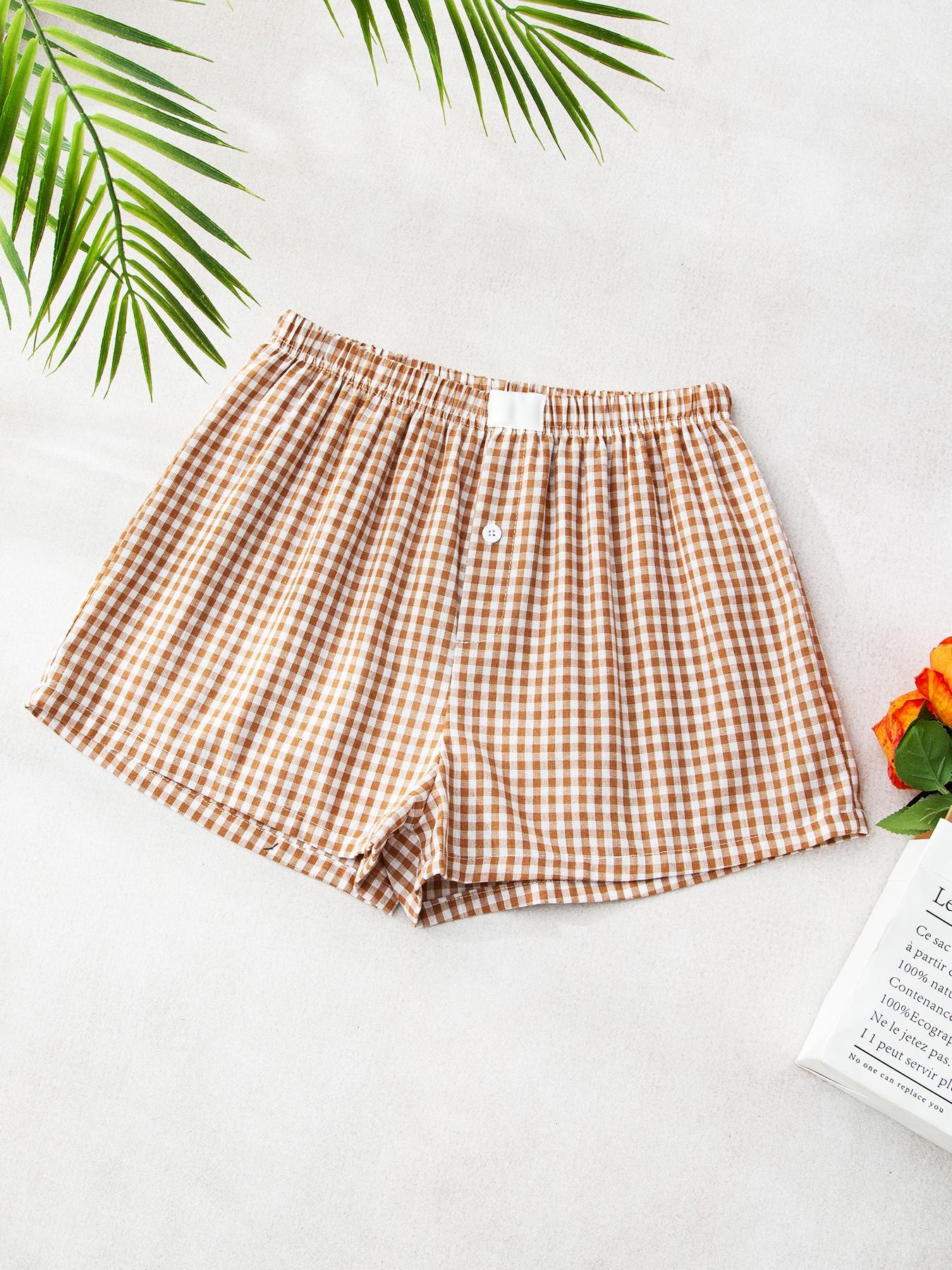 Women's Plaid Print Pajama Shorts, Casual Comfy Breathable Pajama Shorts for Daily Wear, Ladies Sleepwear Loungewear for Summer