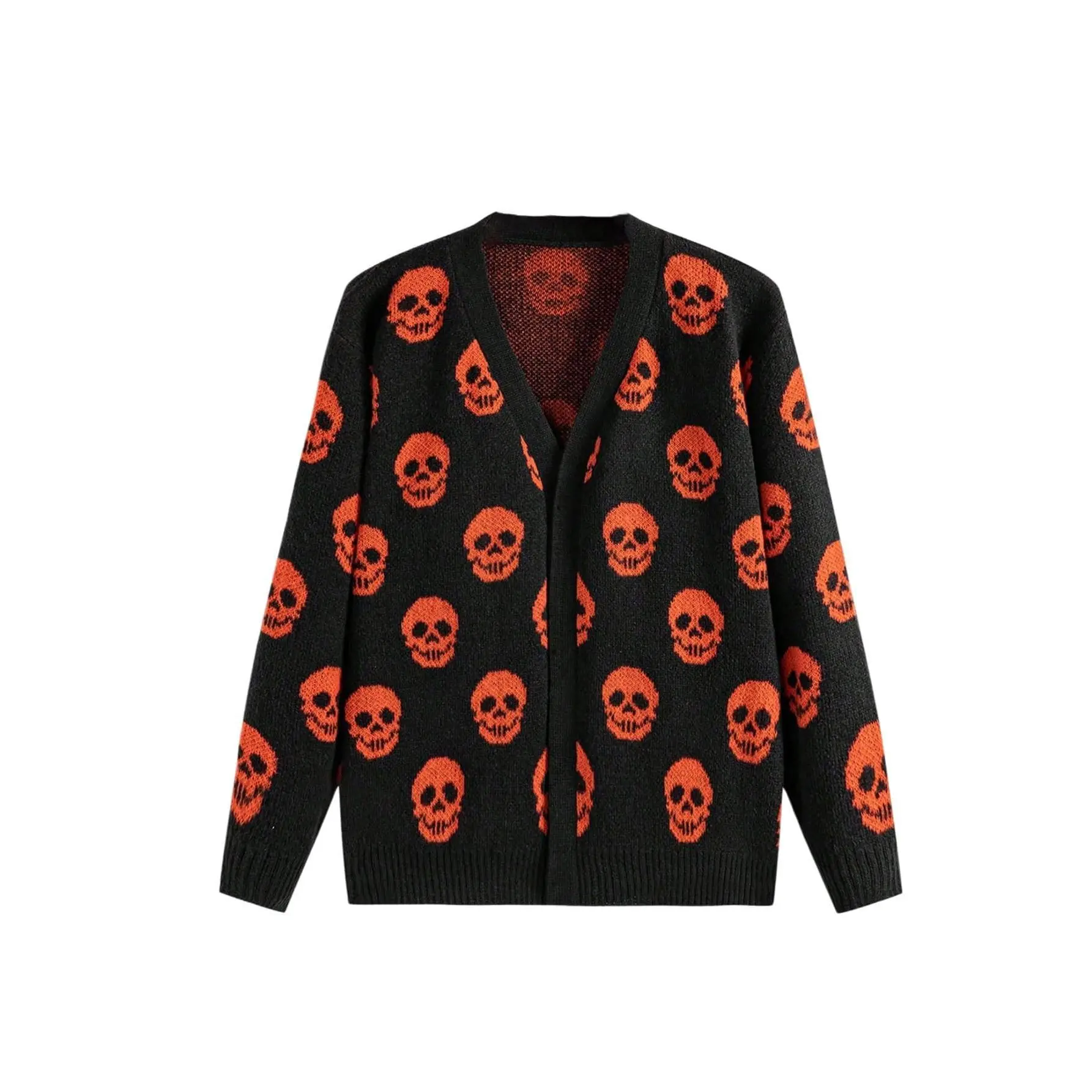 Plus Size Halloween Skeleton Skull Cardigans Drop Shoulder Open Front Cardigan Sweater