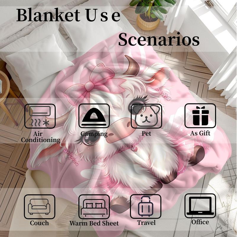 Cute Cartoon Cow Print Blanket Soft Warm Throw Blanket for Home Office Travel Camping Christmas Gifts Decoration 1 2 Counts Comfy Bedding Napping Blanket