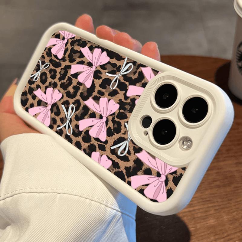 Case for iPhone 17 Pro Max 16 Plus 15 14 13 12 11 Air E Fashion Bowknot Leopard Pattern  Drop Protection Shockproof Soft Silicone smartphone Cover