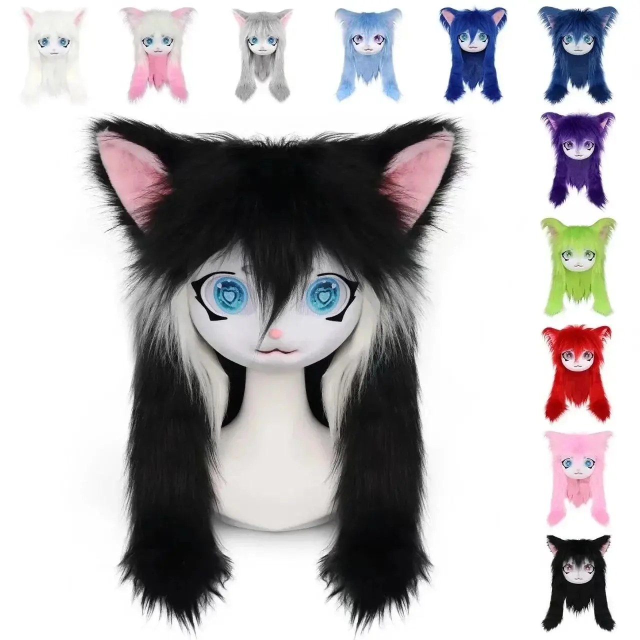 Handmade Fursuit Cosplay Accessory Set - Furry Head, Kigurumi Mask, Paws, Tail, Cat Doll Headbase for Party, Halloween, Comiket Props, Adult Head Shapes, Consider Using An External Fan, Fursuit Head Mask, Use An External Fan