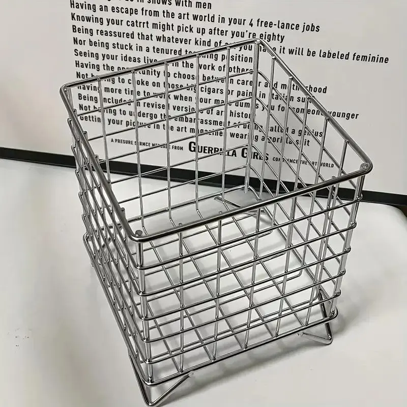 Wire Mesh Desk Storage Basket, 1 Count Creative Large Capacity Desktop Storage Box, Desk Organizer for Home Office Dormitory School