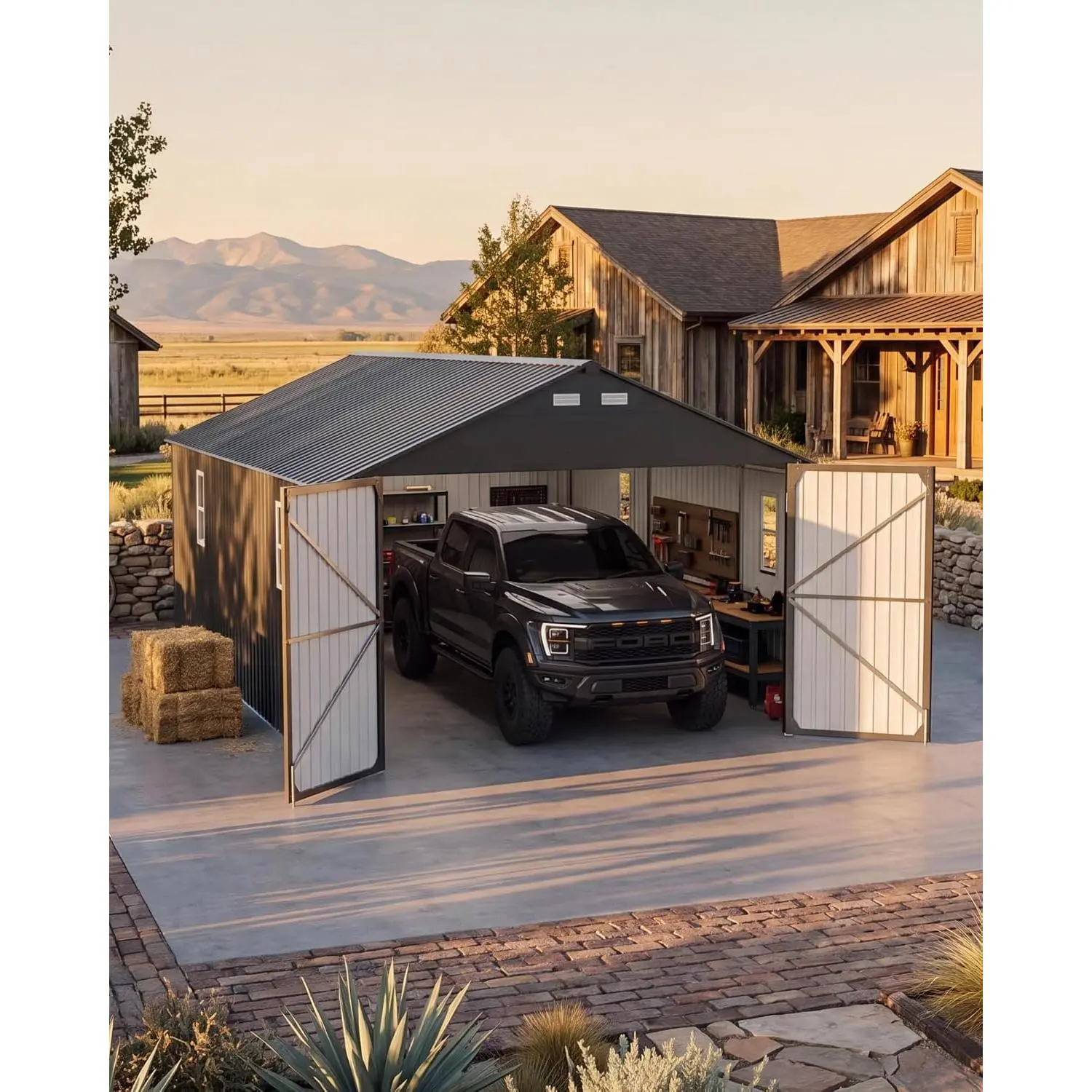 20x20x9FT Heavy Duty Metal Carport – Oversized Steel Frame Garage Shelter for Cars, Boats & Tractors
