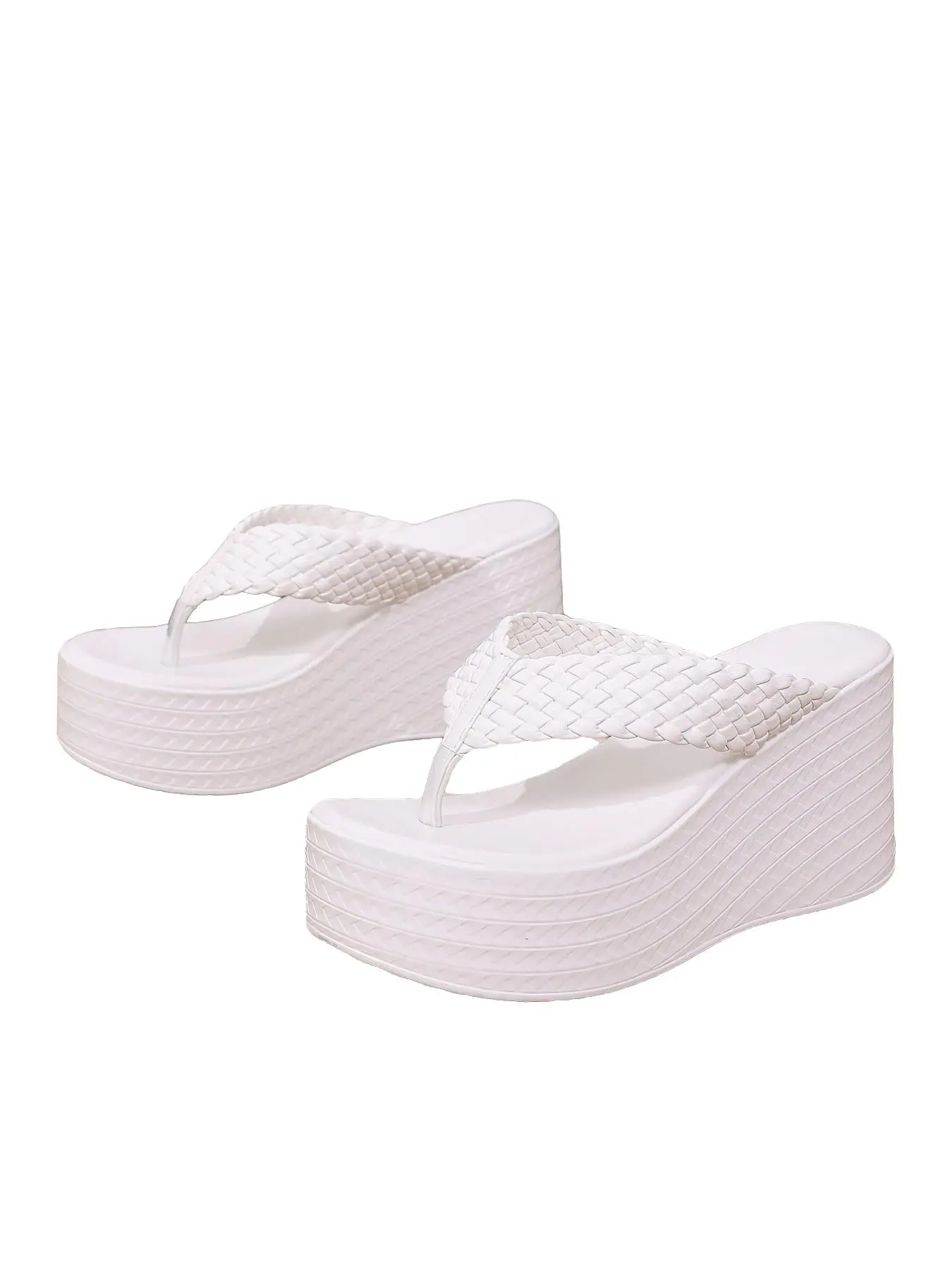 Summer Braided Open-Toe Sandals for Women, Height-Boosting Thick Sole, Slip-Resistant Wedge, Outdoor Huarache Style Flip Flops