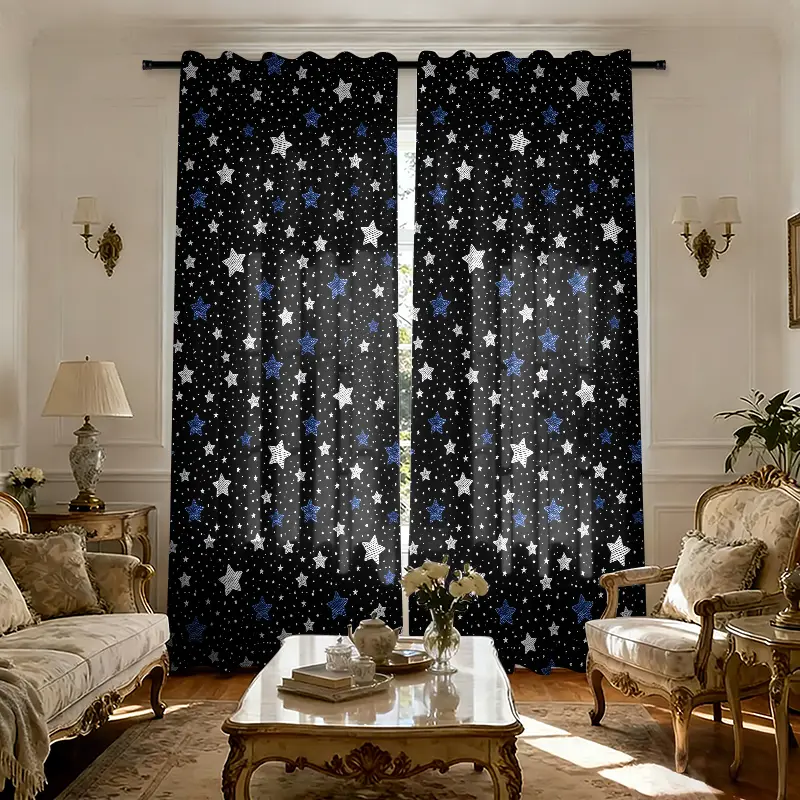2pcs Polyester Galaxy Space Theme Curtains, Light Filtering Star Drapes for Kids Bedroom & Gamer Room, Wrinkle Resistant, Machine Washable, Tumble Dry on Low
