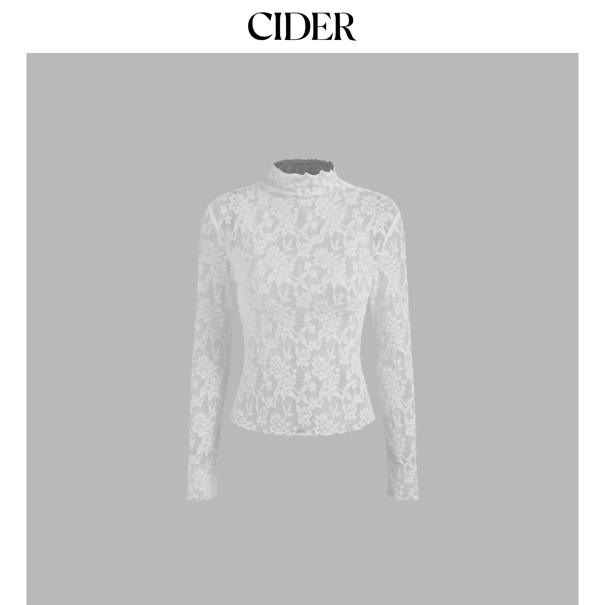 Cider [2 colors, size 0-10] Lace High Neck Lettuce Trim Long Sleeve Top SummerFinds