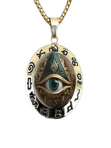 Ancient Egyptian Horus Eye Pendant Necklace, Triangular Pyramid Glass Charm, Chain, Spiritual Protection Jewelry for Men