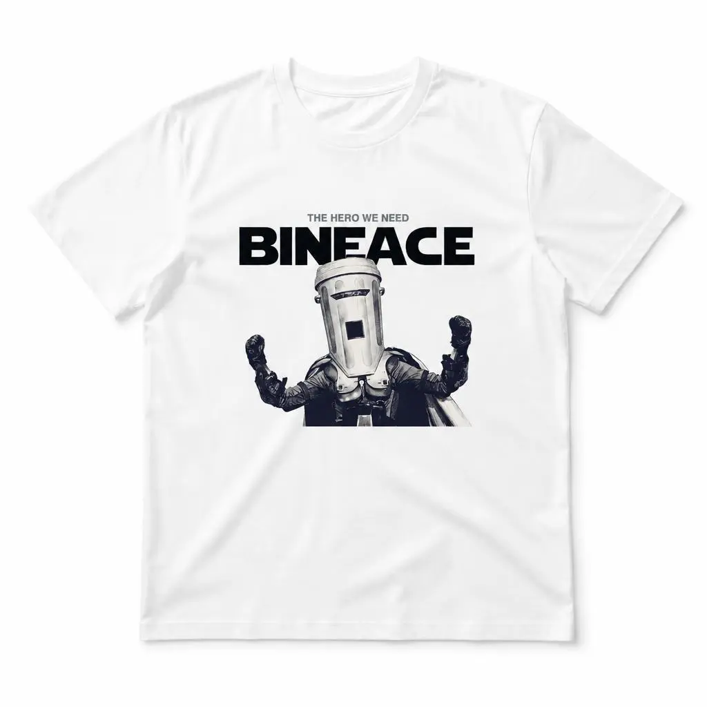 Crew‑neck short‑sleeve top decorated with trending helmet‑head meme character and hero‑themed text print, internet‑meme unisex daily‑wear top