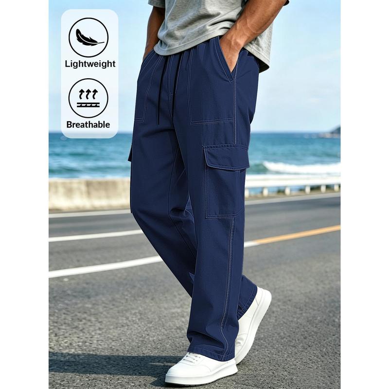 Men's Elastic Waistband Loose Fit Sport Joggers - Male Clothing, All-Season Pants Suitable for Beach/Hike/City Activities