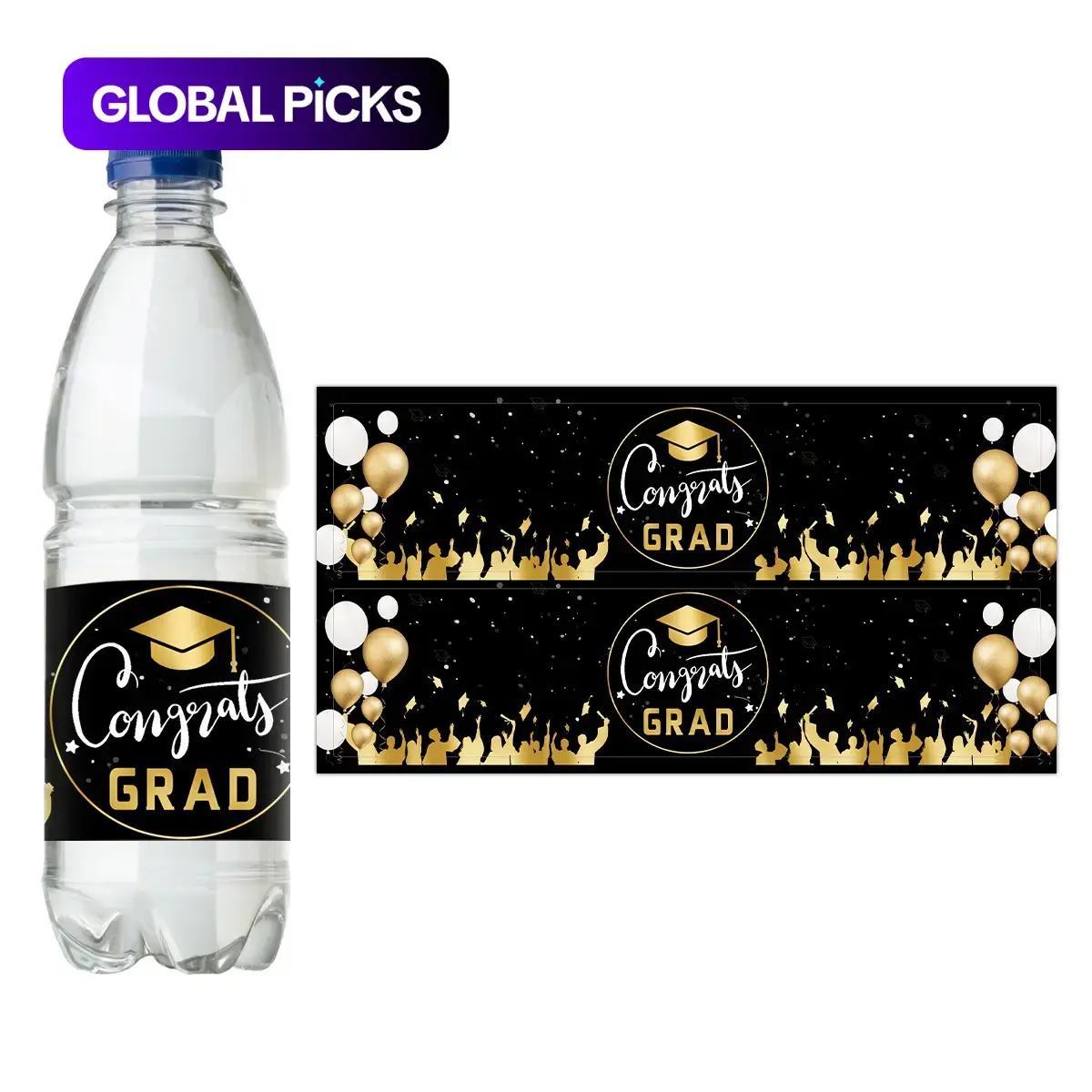 20pcs/10 Sheets Graduation Water Bottle Labels Stickers, Black and Gold Congrats Grad Waterproof Bottle Wraps, Graduation Party Favors Decorations, Photo Booth Props for High School and College, Stickers, Adhesive Stickers, Self Adhesive Stickers