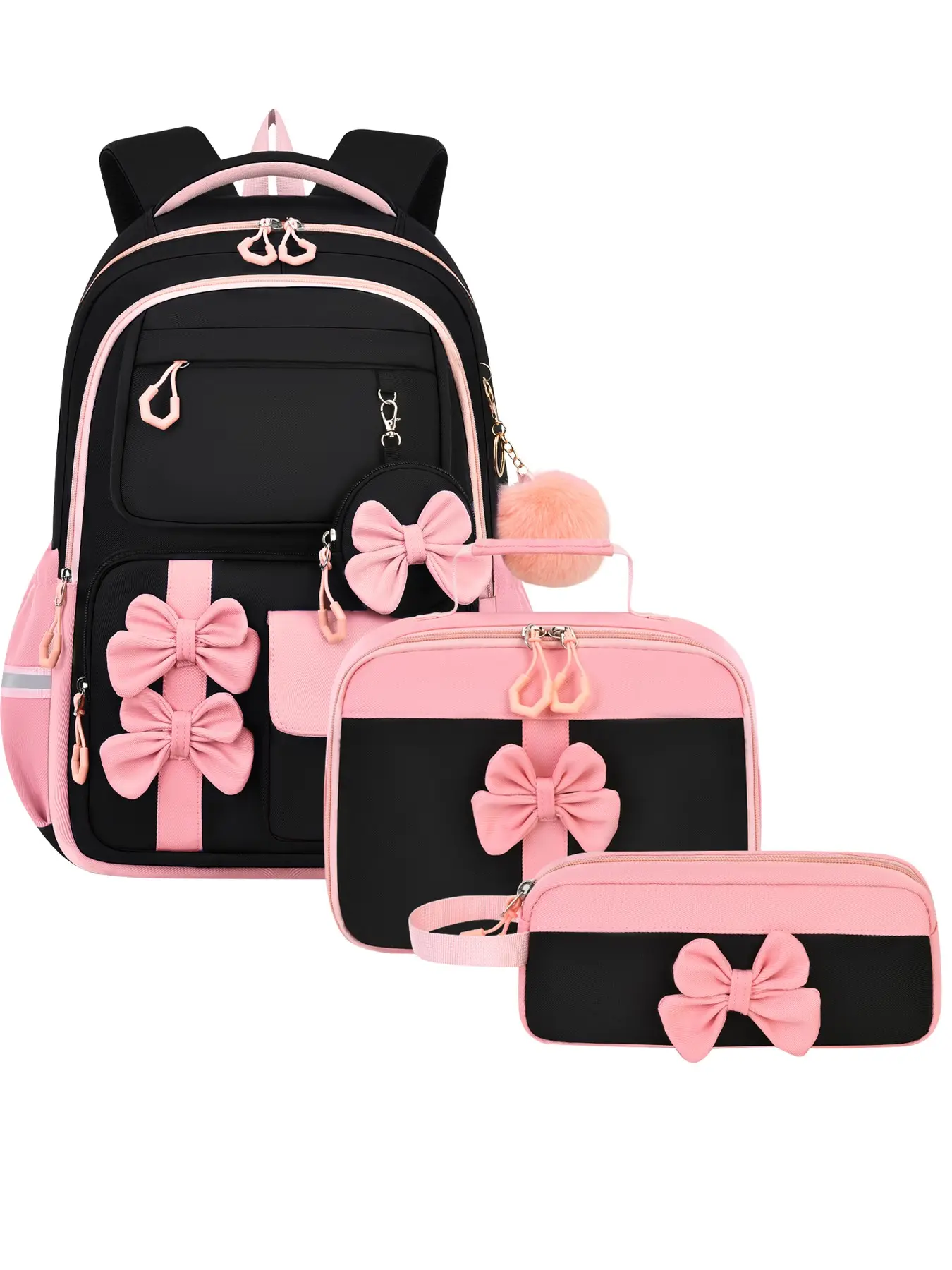 4pcs Girls Backpack Bag, Teens School Backpack with Handbag and Pencil Case Set, Cute Women Schoolbag for Girls, All Seasons Casual Style