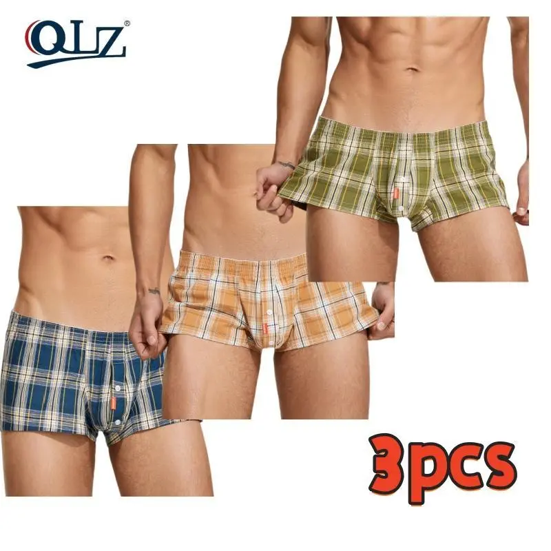 3pcs set of plaid boxer briefs for men, fashionable home shorts, European and American style men's four-corner sleep shorts summer vibes