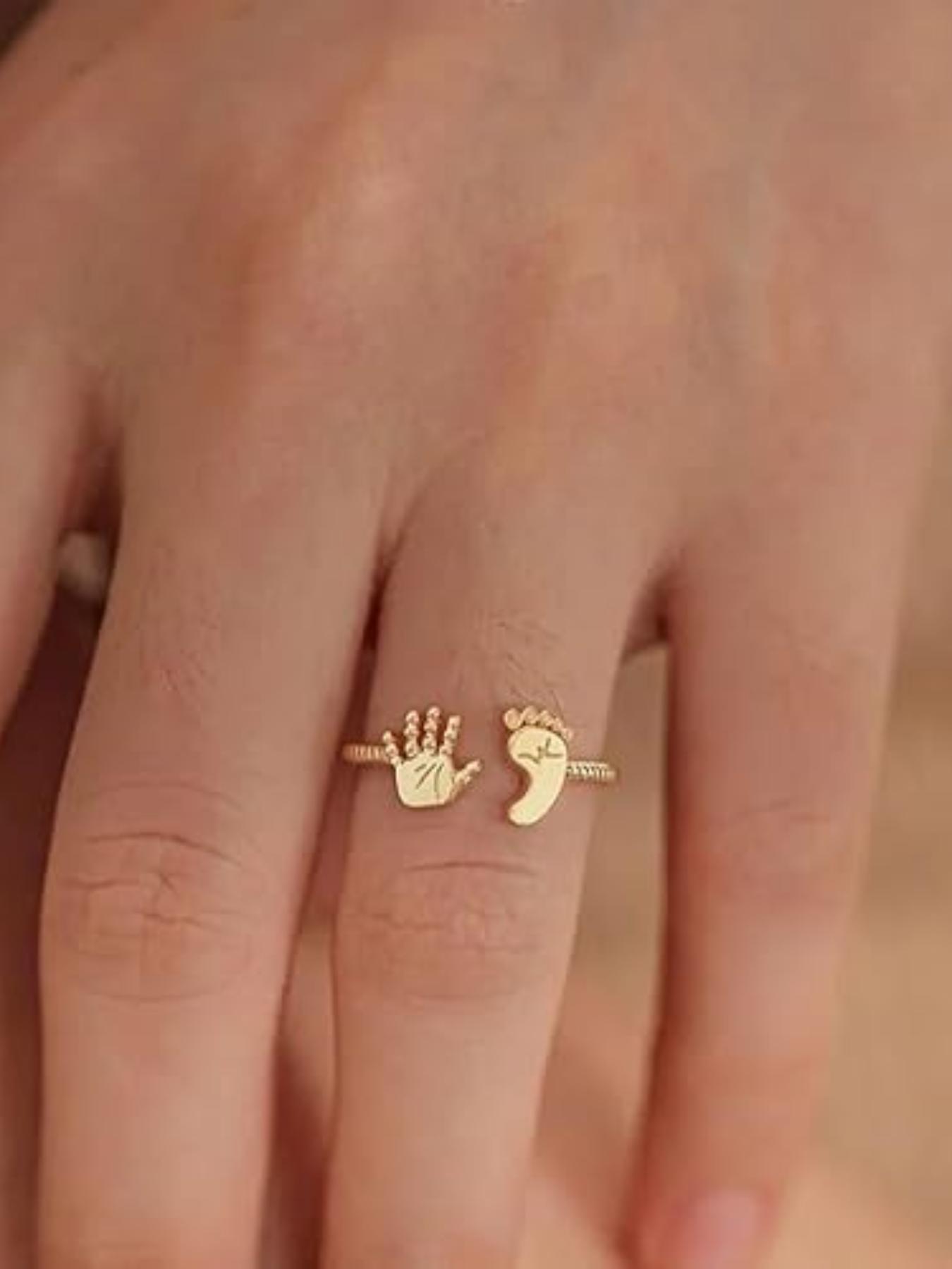 925 Sterling Silver Cute Hand & Foot Design Cuff Ring, Adjustable Open Ring, Fashion Rings, Fashion Jewelry Accessories for Women & Girls