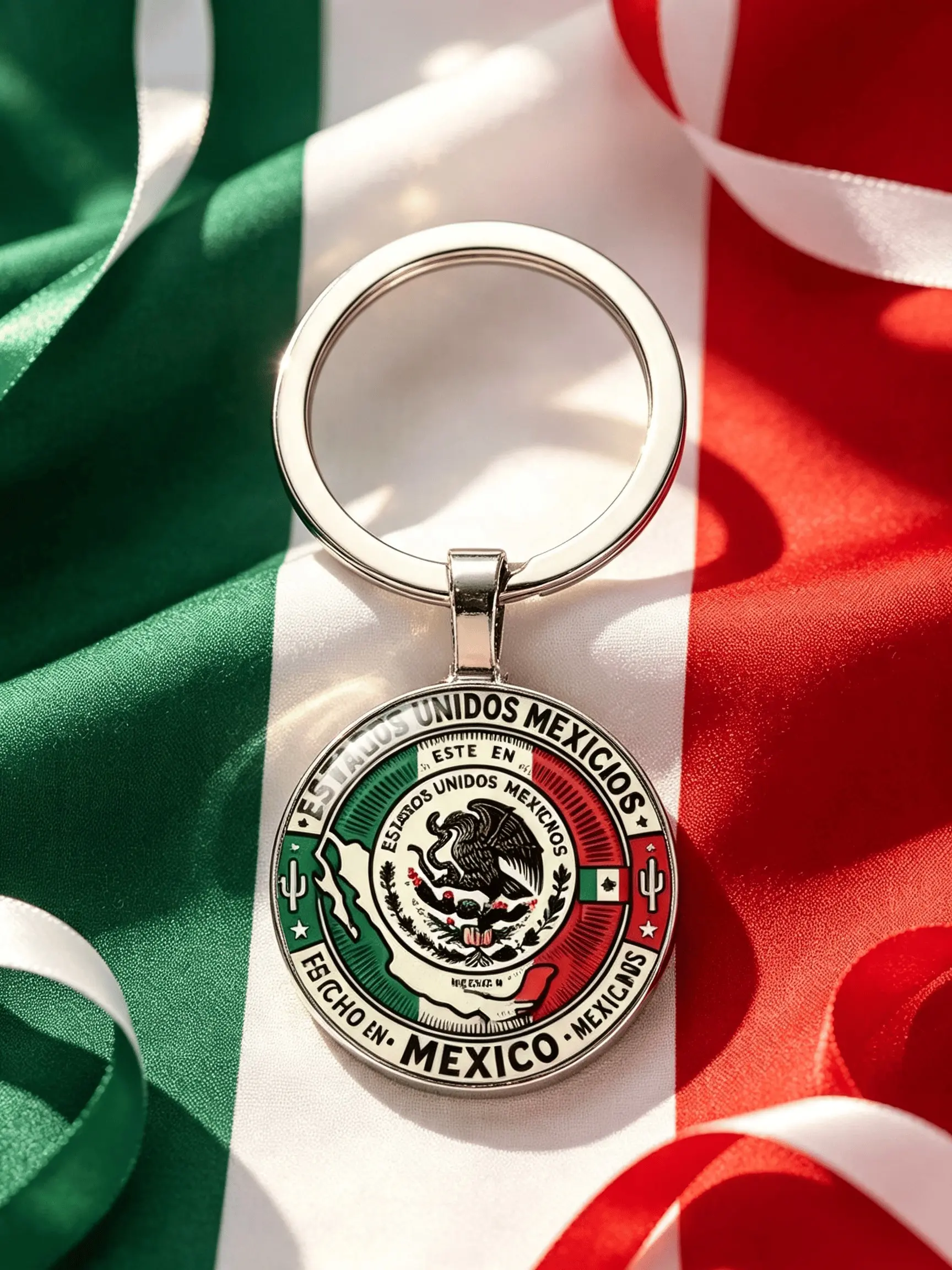 Mexico Emblem Map Keychain, Vintage Ethnic Metal Pendant, Latin American Style Car Key Gift, Stainless Steel, Casual Jewelry