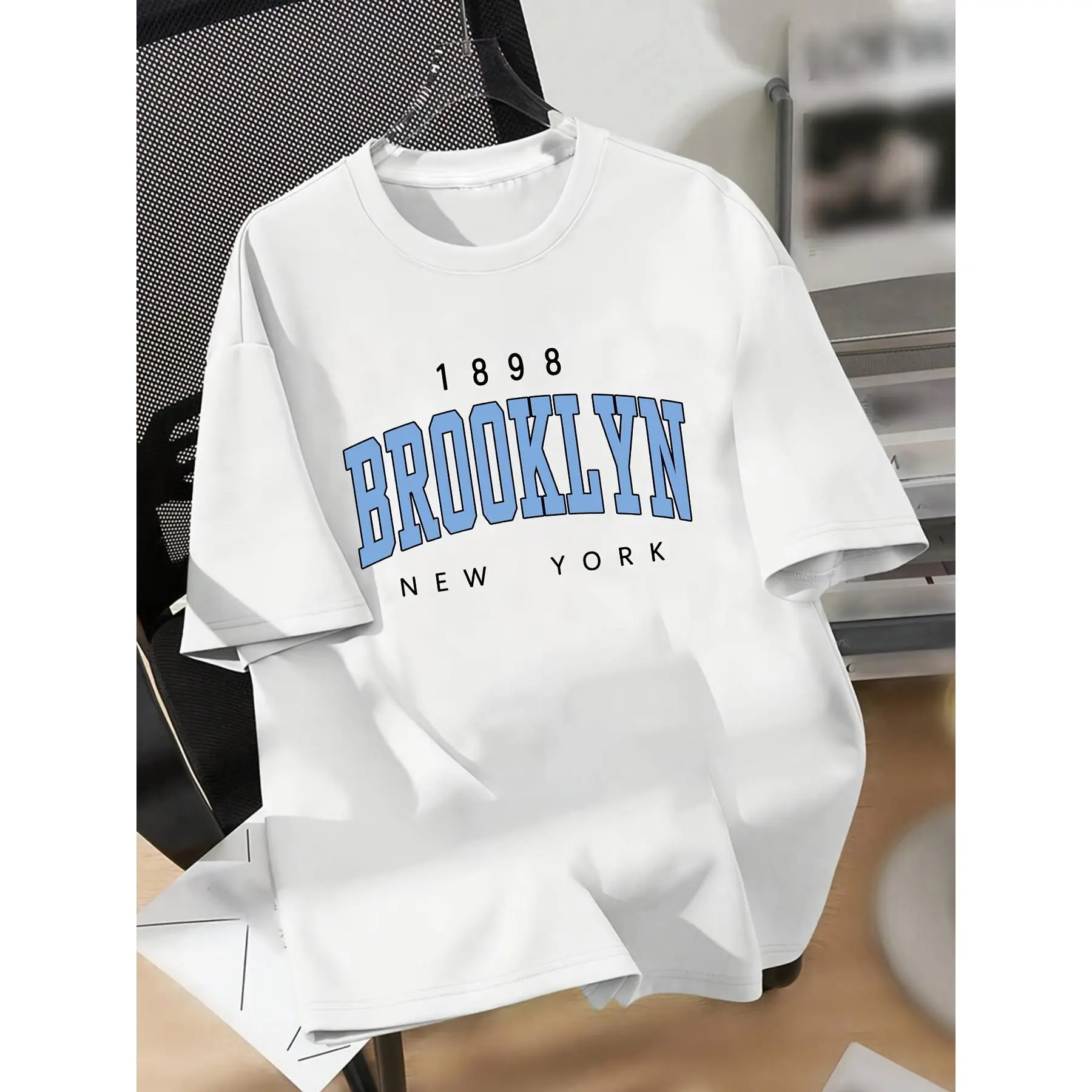 Menswear 1898 BROOKLYN Round Neck Short-Sleeve Fashion T-Shirt for Teenage Boys, Men's Tops, Shortsleeve, Streetwear, Unisex, Tshirt