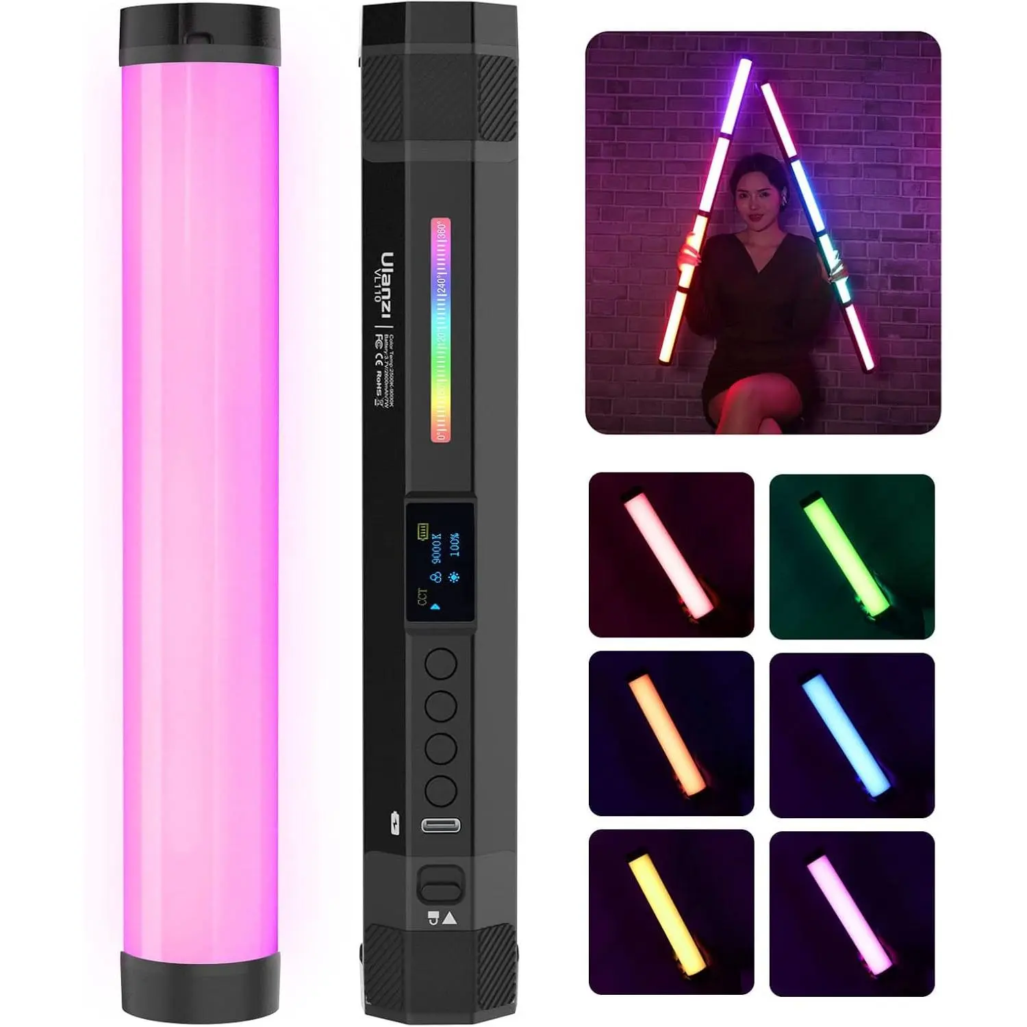 VL110 RGB Light Wand, Handheld Light Stick Camera LED Video Tube Light Bar, 2500-9000K Dimmable, 2600mAh Battry CRI 95+ with  Attraction for Photography Vlog
