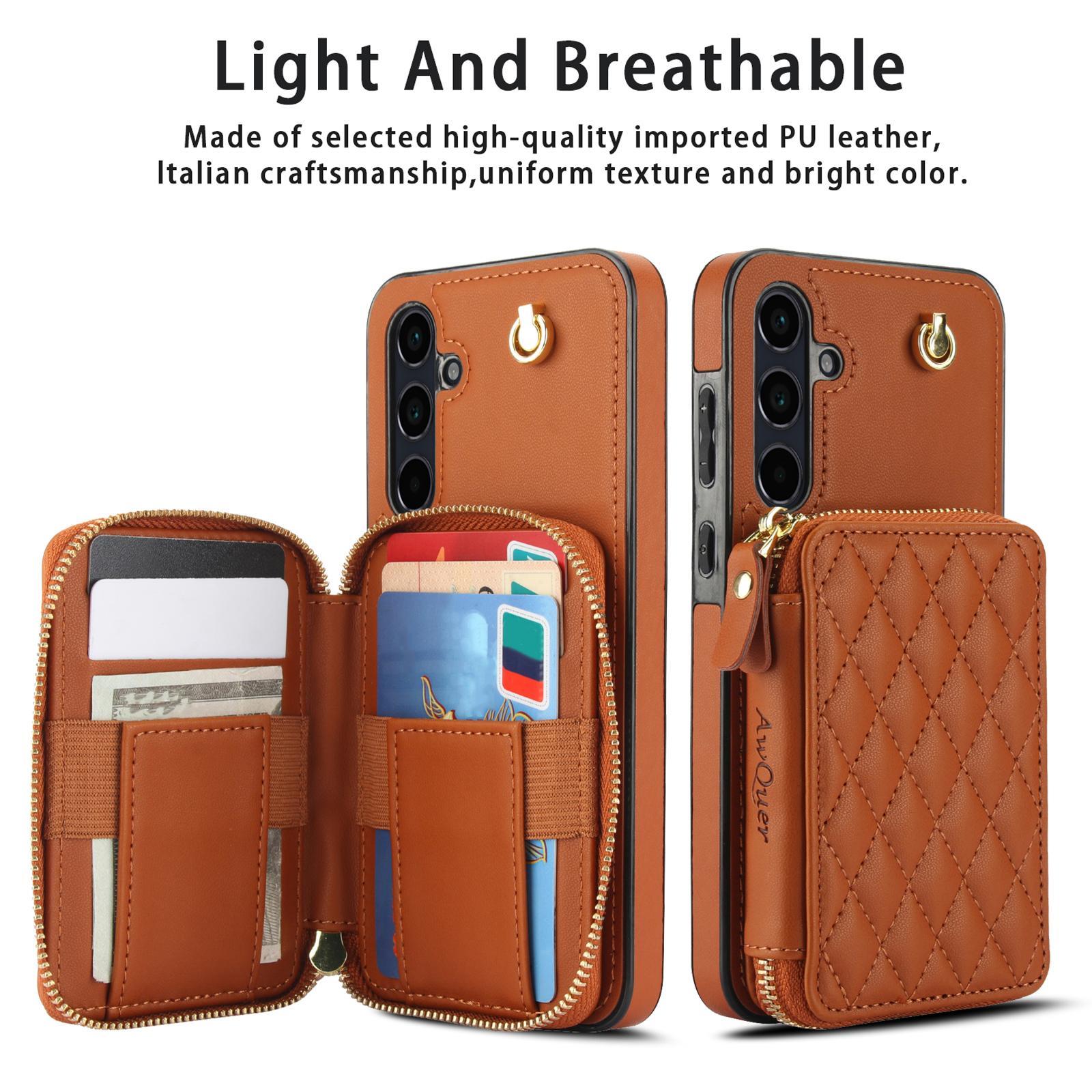 Crossbody Phone Case Cover with Card Slot, 1 Count PU Leather Zipper Wallet Protective Phone Case with Lanyard, Phone Accessories for Samsung Galaxy A55 A35 A13 Casing