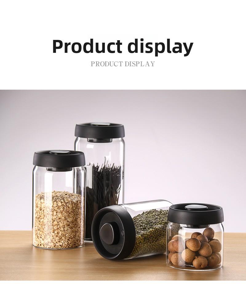 High Borosilicate Glass Sealed Jar 500Ml Black Gold Cap Kitchen Grain Candy Jar Press-Type Vacuum-Sealed Storage Jar