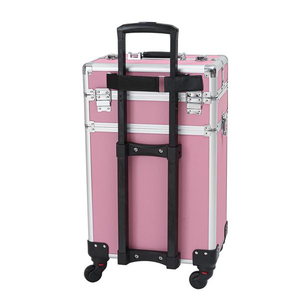 4 In 1 Aluminum Makeup Case Pink, Professional Cosmetic Storage Box for Makeup Tools Brushes and Accessories, Portable Beauty Organizer for Travel and Home Use