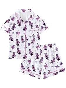 Ghost Mom Halloween Bestseller Caroline Full Print Women's Short Sleeve Pajama Set, Casual Slim-Fitting Sleepwear for Spring & Fall