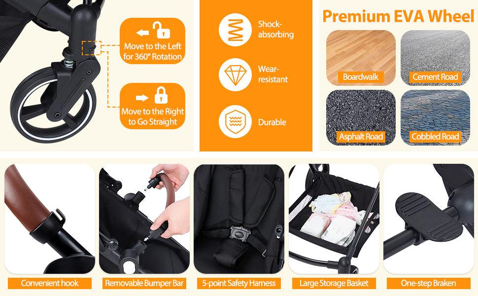 GARVEE Double Stroller Track Tandem for Infant and Toddler with Foldable, Reversible Design, Adjustable Backrest, Durable Aluminum Frame, 300D Fabric, Large Storage Basket, and Canopy in Light Gray