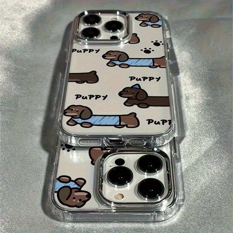 Apple iPhone 17 16 15 14 13 12Plus Pro Max series luxury transparent electroplated lens protection, soft phone case with various dachshund design patterns and electroplated lens