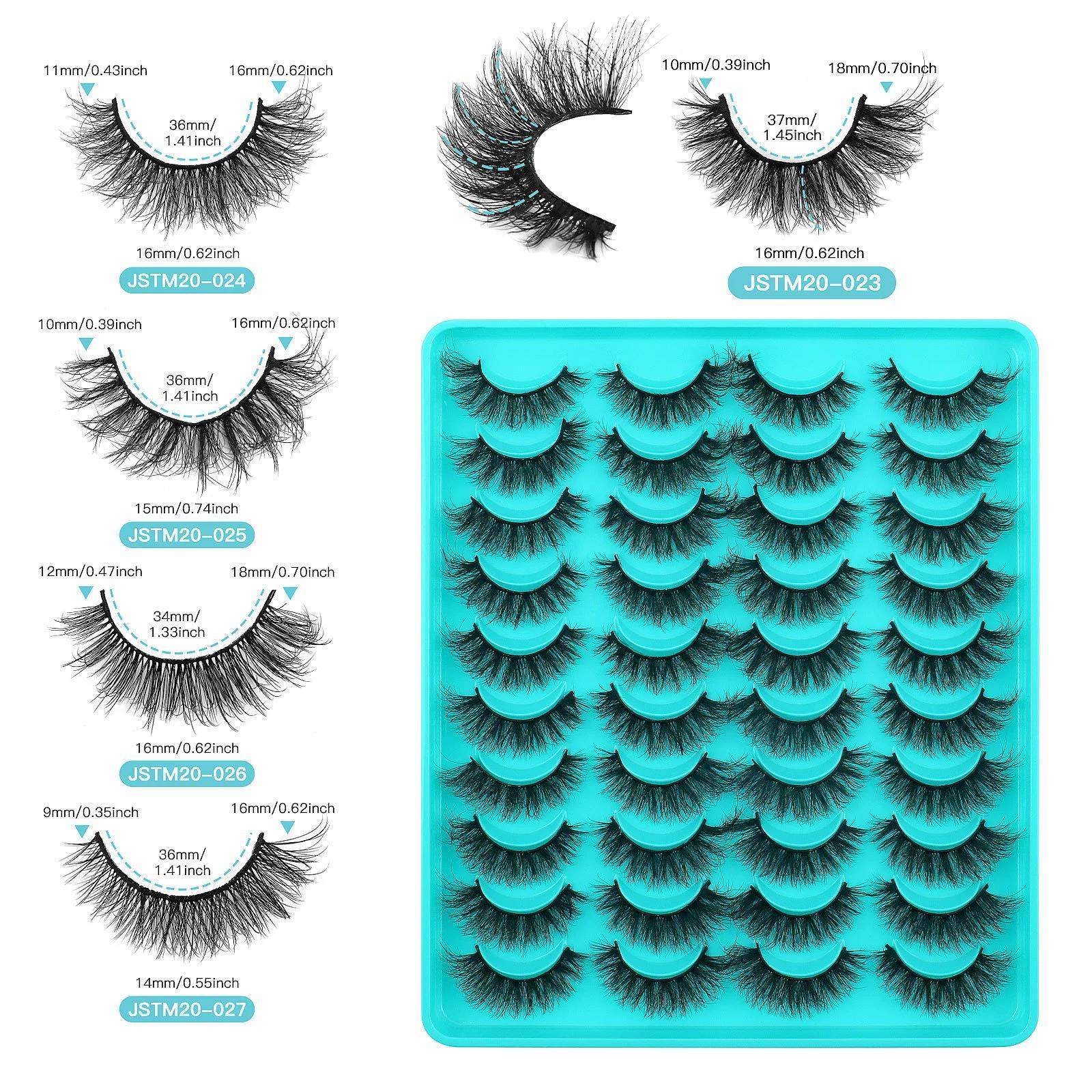 20 Pairs of 10-18mm 3D Mink Effect False Eyelashes, Fluffy Cat Eye Lashes for Natural to Dramatic Look, Dense Layered and Textured Eyelashes
