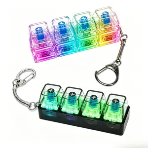 LED Light Fidget Keyboard Keychain Set - Crystal Clear Acrylic Mechanical Switch Fidget Toy, Pocket-Sized Key Pendant with Satisfying Click Sound, Stress & Anxiety Relief Gift for Kids, Holiday & Daily Use