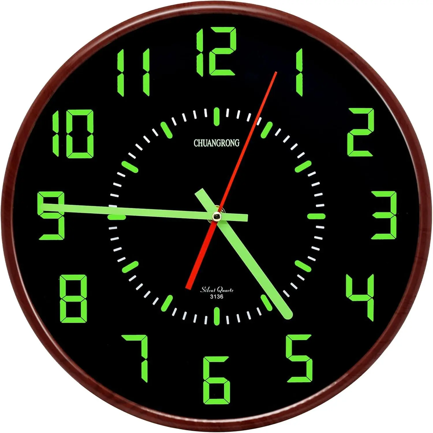 Glow in The Dark Thin Wall Clock,12 Inch Silent Non-Ticking Vintage Battery Operated Quartz Retro Analog Easy to Read Clocks for Home & Office Decor Living Room Bedroom