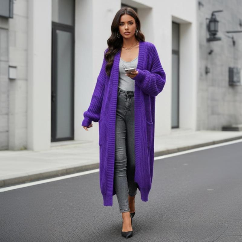Women 2026 Long Knee Length Tunic Cardigan Sweater Autumn Winter New Lazy Style Loose Thickened Knitted Coat Fashion Trend Suitable for Formal Occasions or Daily Wear Pursuing Unique Temperament