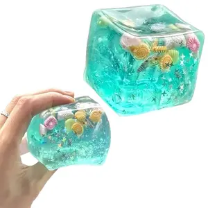 Stress Ball Ocean Cube with Fish & Sea Shell, Sensory Squishy Squeeze Toy, Anxiety Relief for Teens & Adults, Birthday Gift, Party Favor, Classroom Prize