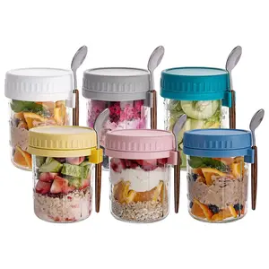 6 Pack Overnight Oat Meal Prep Containers, Glass Storage Jars with Airtight Lids, Wide Mouth Mason Salad Jars, Durable Glass Storage Container for Snacks Yogurt
