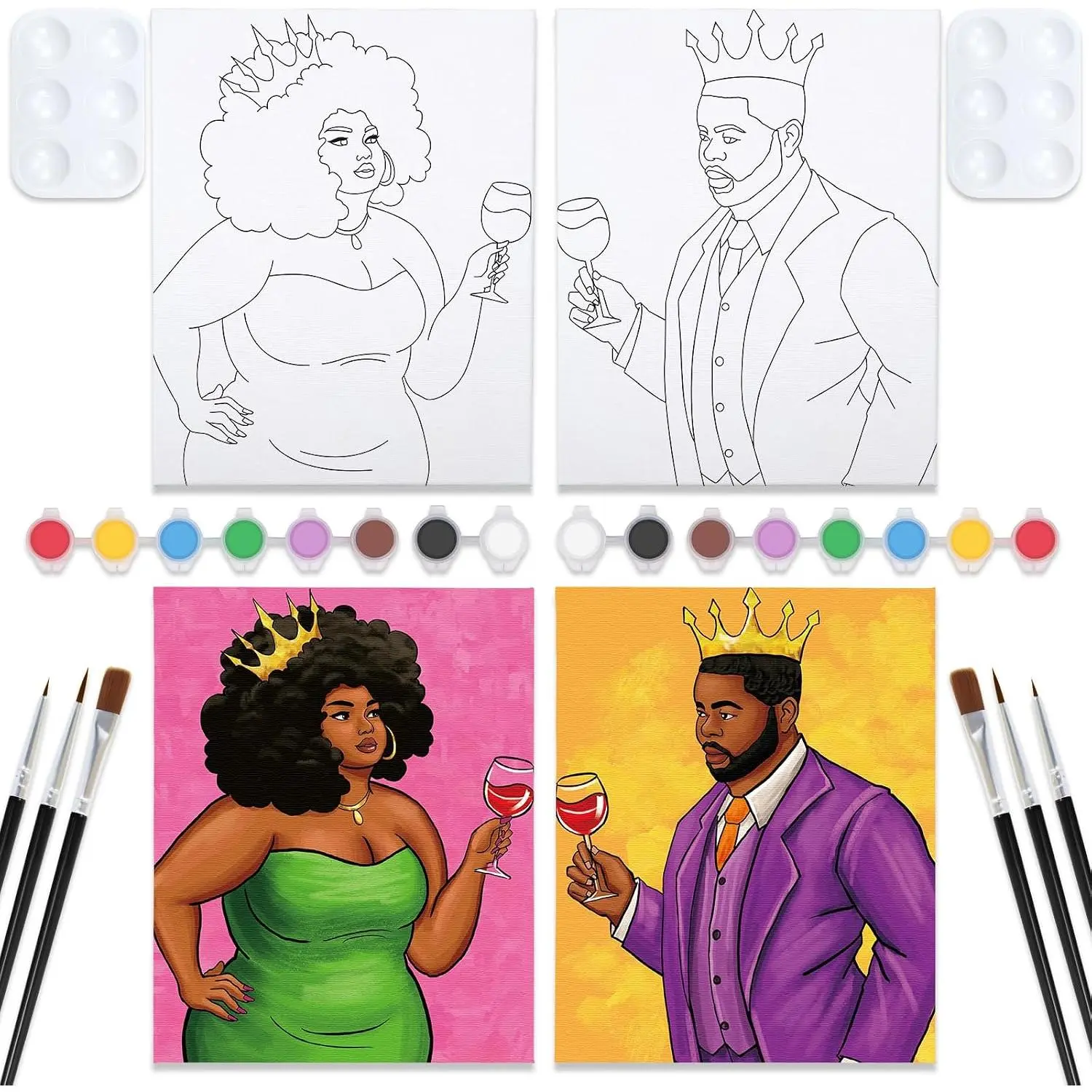 Pre Drawn Canvas to  for Adults 2 Pack 8x10in Couples Painting Party Kit  and Sip Valentine's Day Date Night Art Set   Couple