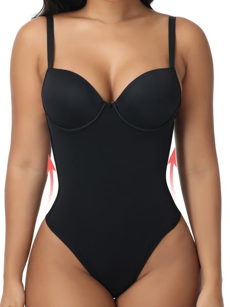 Elegant Women's Plain Color Adjustable Strap Bodysuit, Abdominal Control Shapewear, Comfortable Fit for Daily Wear