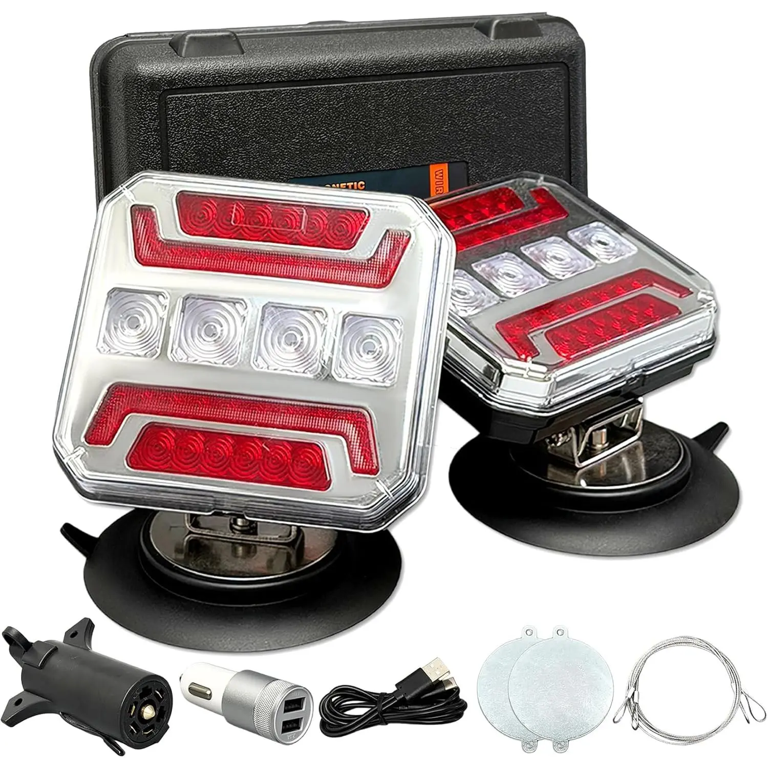 Wireless Trailer Lights, 2026 NEW 110° Rotatable Magnetic LED Trailer Lights with Reflectors, 2 Mounting Options, IP67 Waterproof, Rechargeable Tow Light for Boat RV Camper Caravan