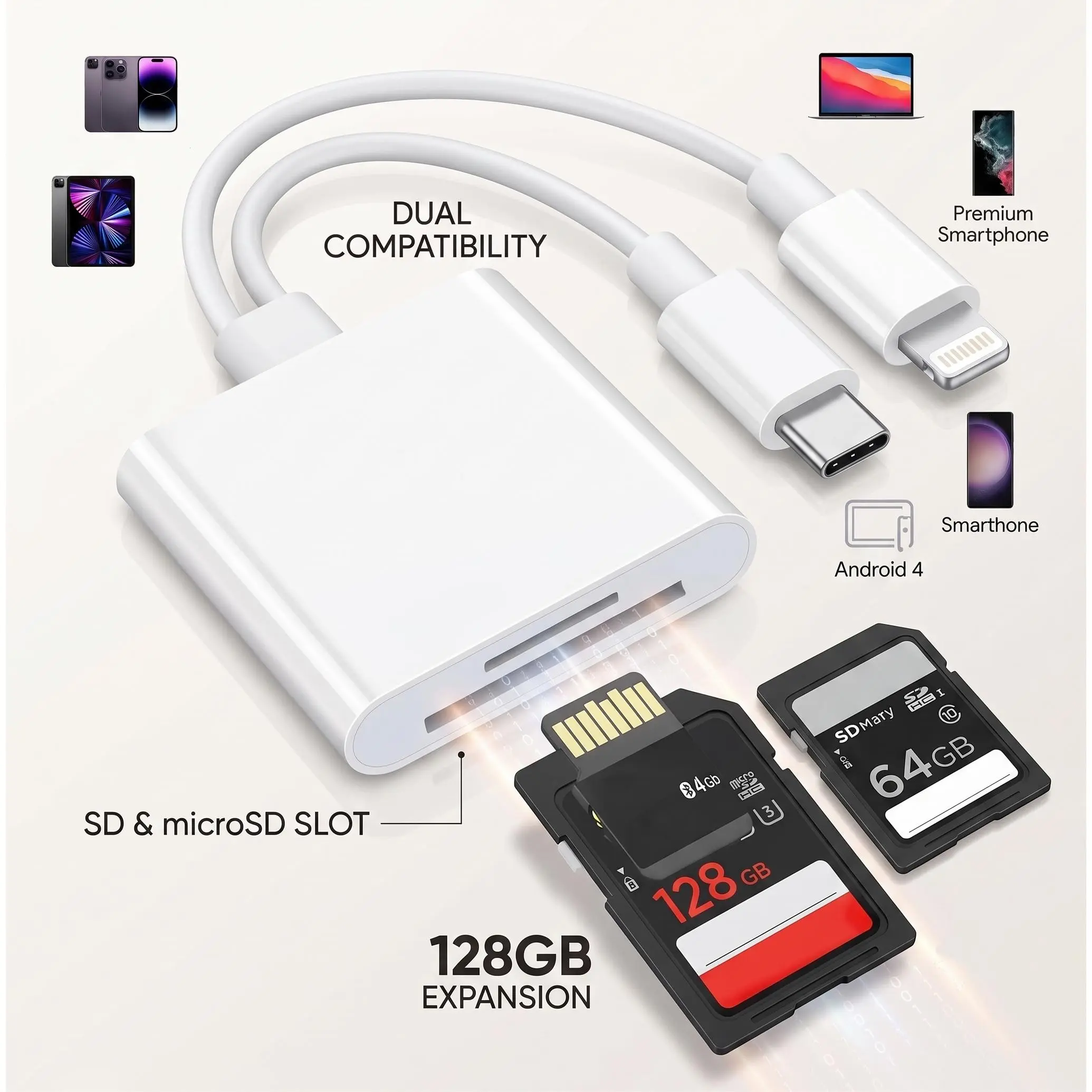 2-in-1 Dual Slot SD/TF Card Reader USB C - Compact Travel Fast Transfer Hub for Content Creators, Digital Camera, iPhone 15/16, Samsung Android Phone, Laptop, iPad (1×2-in-1 Dual Interface Unit)