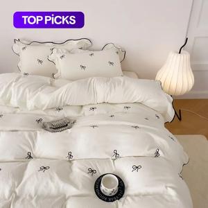 bow print ruffled bedding set, 3 counts/set including 1 duvet cover & 2 pillowcases without filler, soft comfortable bedding set for home bedroom hotel, decorative duvet cover