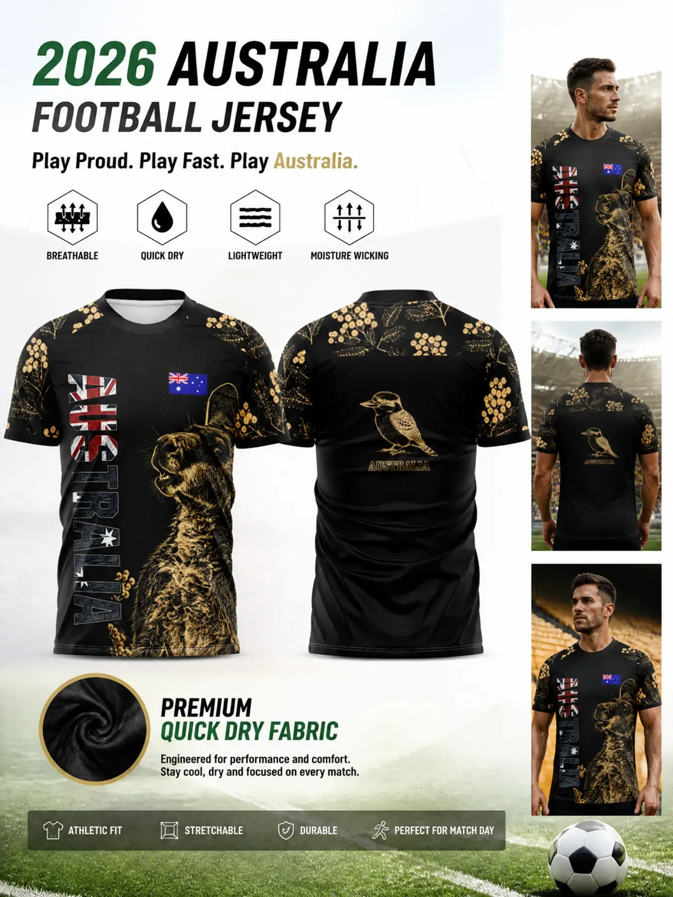 2026 Australia Advanced Quick-Dry Soccer Jersey, Lightweight Sporty Design, Fade-Resistant Print, Ideal for Training and Casual Wear