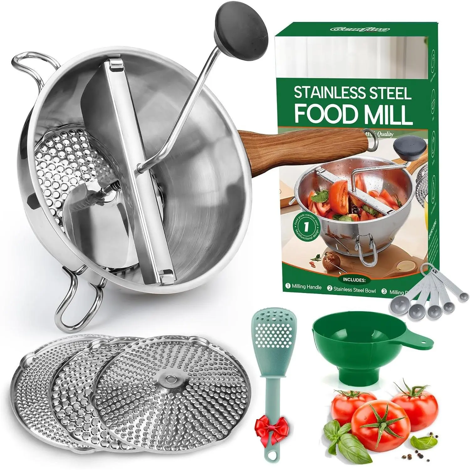 Stainless Steel  Mill With 3 Milling Discs, design Rotary hand crank, Grain Handle  Mills For Tomato Sauce,Potatoes,Jams,With Funnel,Multifunctional Spoon,Blue MW-N02
