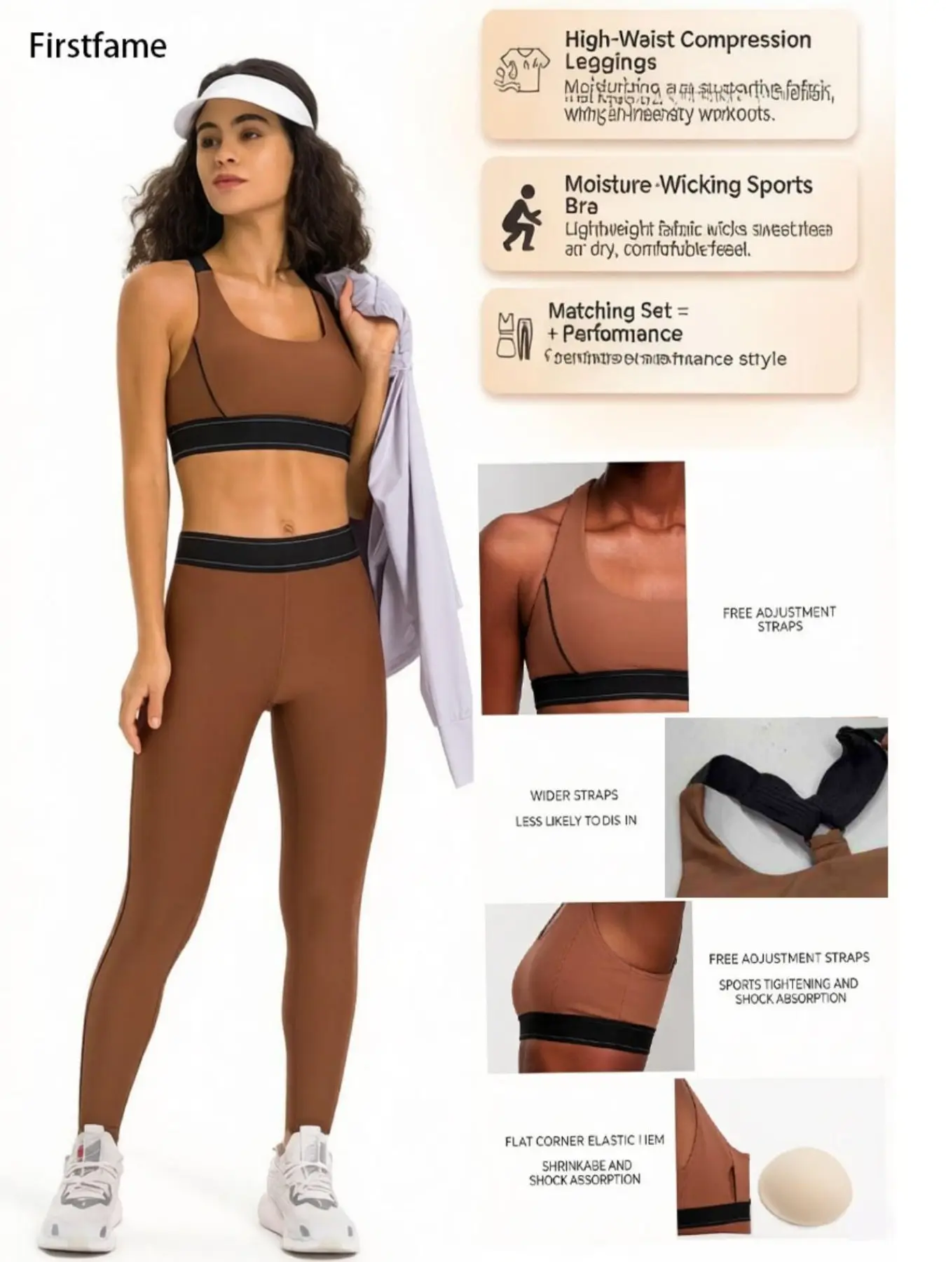 Women's Sporty Set, Detachable Padded High Elastic Shockproof Cross Strap Tight Fit Bottoms, Ideal for Gym/yoga/running