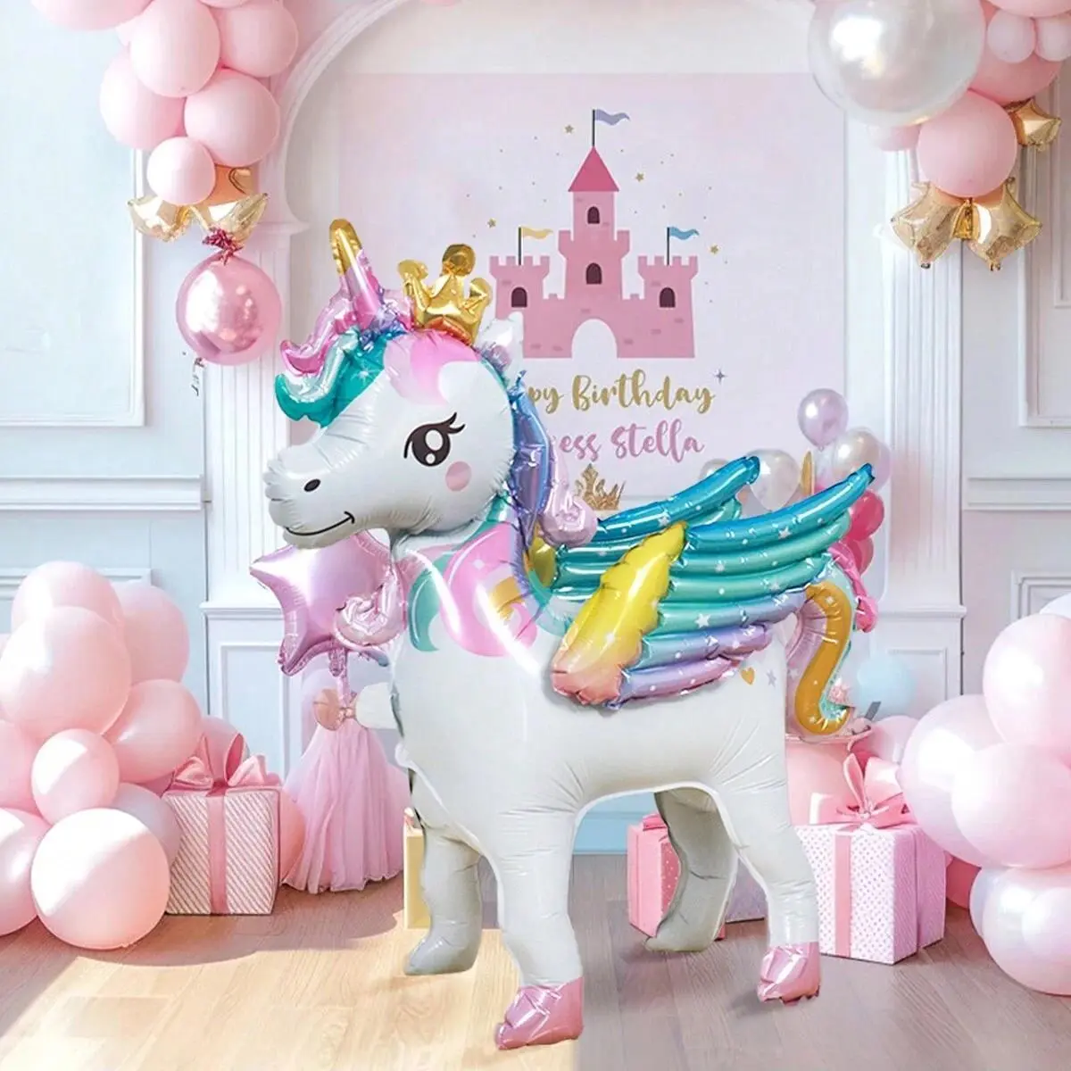 1pc 25-in Cute Unicorn Freestanding Balloon, Rainbow Festive Supplies, Birthday Party Decoration, Colorful Balloons Party Gifts for Home Room, 25 Inch, No