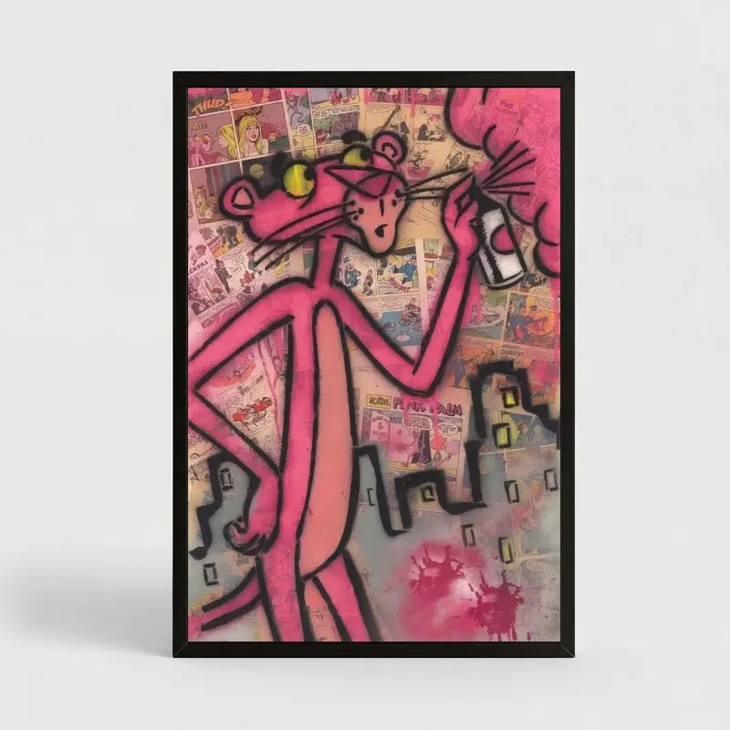 Ekim Pink Panther Bold Street Art Poster - Cartoon Character Print Design, Picture Image Prints, Contemporary Wall Decor, Funny Artistic Accent, Cool Gift for Bohemian-Rustic Bathroom Home Use, Contemporary Art, Bright Colorswall decor,posters,wall art,po
